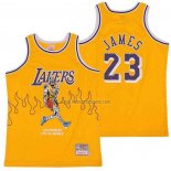 Camiseta Los Angeles Lakers LeBron James NO 23 Hardwood Classics Skull Edition Amarillo