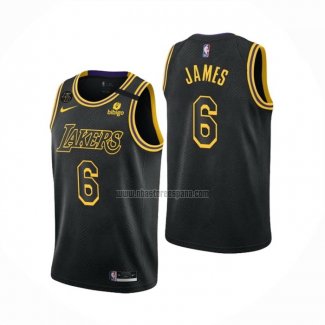 Camiseta Los Angeles Lakers LeBron James NO 6 Mamba 2021-22 Negro