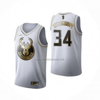 Camiseta Golden Edition Milwaukee Bucks Giannis Antetokounmpo NO 34 Blanco