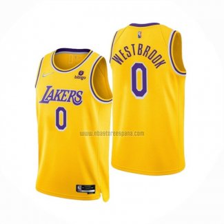 Camiseta Los Angeles Lakers Russell Westbrook NO 0 75th Anniversary 2021-22 Amarillo