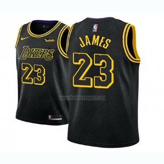 Camiseta Nino Los Angeles Lakers Lebron James NO 23 Ciudad 2017-18 Negro