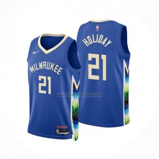 Camiseta Milwaukee Bucks Jrue Holiday NO 21 Ciudad 2022-23 Azul