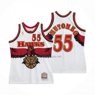 Camiseta Atlanta Hawks Dikembe Mutombo NO 55 Hardwood Classics Throwback Blanco