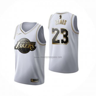 Camiseta Golden Edition Los Angeles Lakers Lebron James NO 23 Blanco