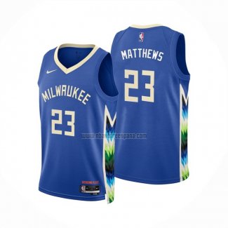 Camiseta Milwaukee Bucks Wesley Matthews NO 23 Ciudad 2022-23 Azul