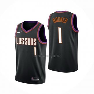 Camiseta Phoenix Suns Devin Booker NO 1 Ciudad 2019-20 Negro