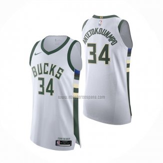 Camiseta Milwaukee Bucks Giannis Antetokounmpo NO 34 Association Autentico Blanco