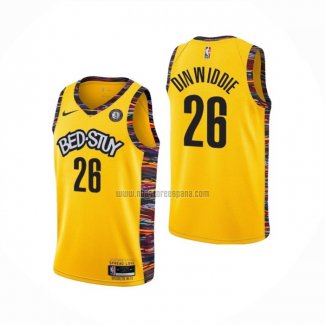 Camiseta Brooklyn Nets Spencer Dinwiddie Ciudad 2020-21 Amarillo