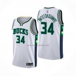 Camiseta Milwaukee Bucks Giannis Antetokounmpo NO 34 Ciudad 2021-22 Blanco