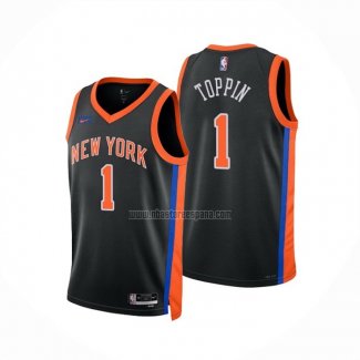 Camiseta New York Knicks Obi Toppin NO 1 Ciudad 2022-23 Negro