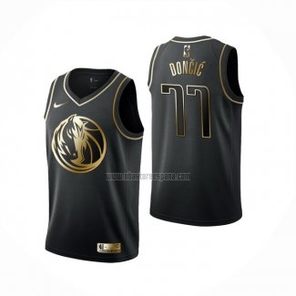 Camiseta Golden Edition Dallas Mavericks Luka Doncic NO 77 Negro