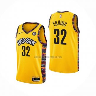 Camiseta Brooklyn Nets Julius Erving NO 32 Ciudad 2020-21 Amarillo