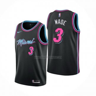 Camiseta Miami Heat Dwyane Wade NO 3 Ciudad 2018-19 Negro