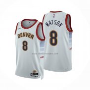 Camiseta Denver Nuggets Peyton Watson NO 8 Ciudad 2022-23 Blanco