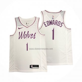 Camiseta Minnesota Timberwolves Anthony Edwards NO 1 Earned Blanco