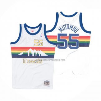 Camiseta Denver Nuggets Dikembe Mutombo NO 55 Hardwood Classics Throwback Blanco