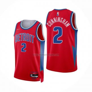 Camiseta Detroit Pistons Cade Cunningham NO 2 Ciudad 2021-22 Rojo