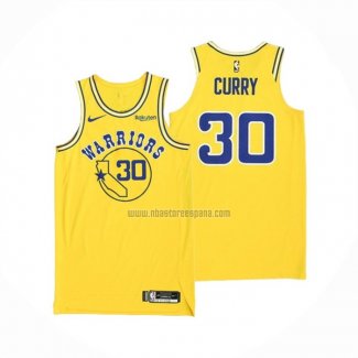 Camiseta Golden State Warriors Stephen Curry NO 30 Hardwood Classic Autentico Amarillo