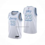 Camiseta Los Angeles Lakers Lebron James NO 23 Ciudad 2020-21 Blanco