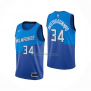 Camiseta Milwaukee Bucks Giannis Antetokounmpo NO 34 Ciudad 2020-21 Azul