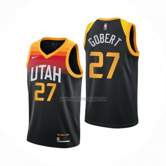 Camiseta Utah Jazz Rudy Gobert NO 27 Ciudad 2020-21 Negro