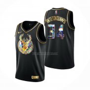 Camiseta Golden Edition Milwaukee Bucks Giannis Antetokounmpo NO 34 2021-22 Negro