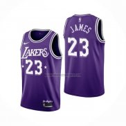 Camiseta Los Angeles Lakers LeBron James NO 23 Ciudad 2021-22 Violeta