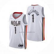 Camiseta New Orleans Pelicans Zion Williamson NO 1 Ciudad 2021-22 Blanco