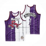 Camiseta Toronto Raptors Tracy Mcgrady NO 1 Mitchell & Ness 1998-99 Split Violeta Blanco